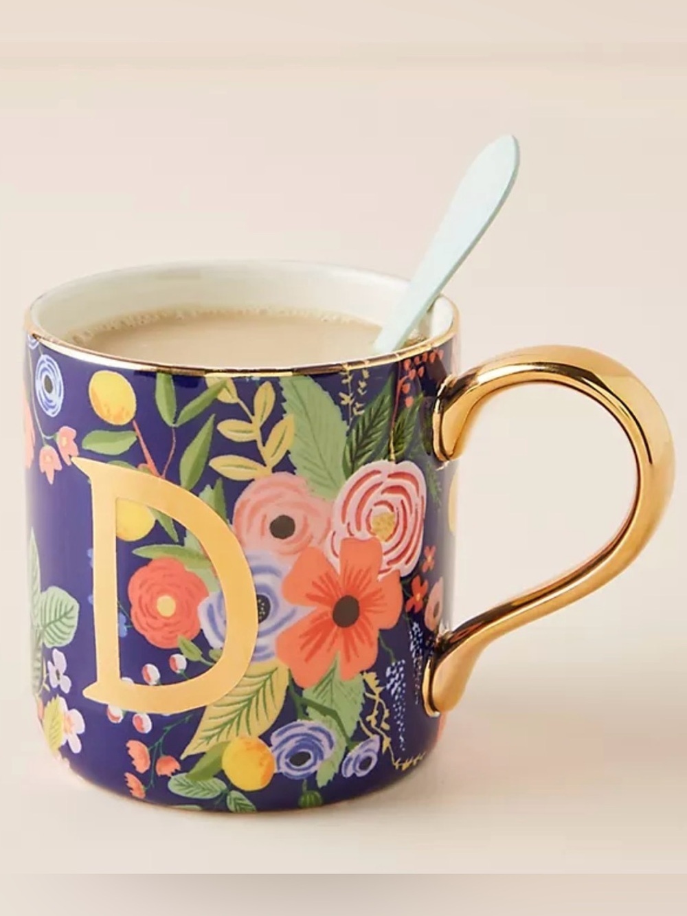 Anthropologie Rifle Paper Co Garden Party Monogram Initial D Coffee Tea Mug Cup
